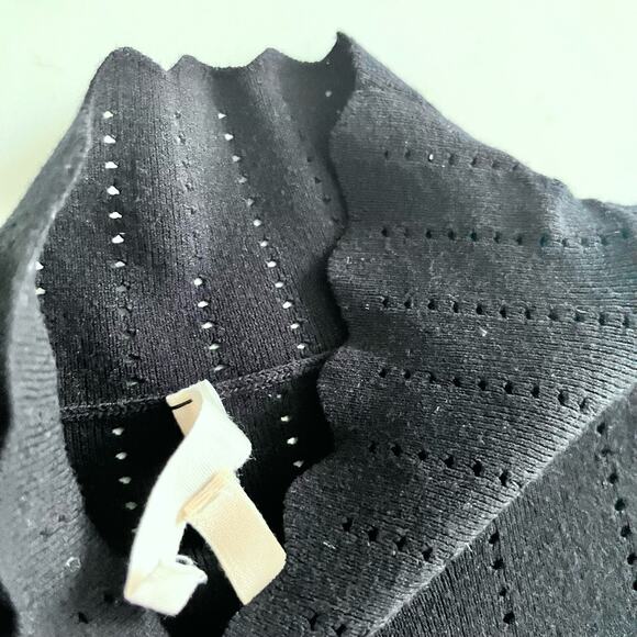 Rebecca Taylor Black Pointelle Knit Lace Trim Mock Neck Sweater Dress Size M - Picture 7 of 13